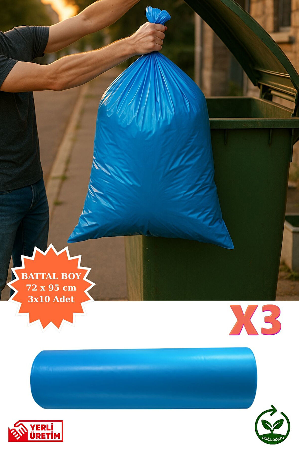 Premium Battal Boy Çöp Poşeti 72x95 cm 3x10 Adet Ev Mutfak Banyo İş Ofis Avantajlı Ekonomik Paket