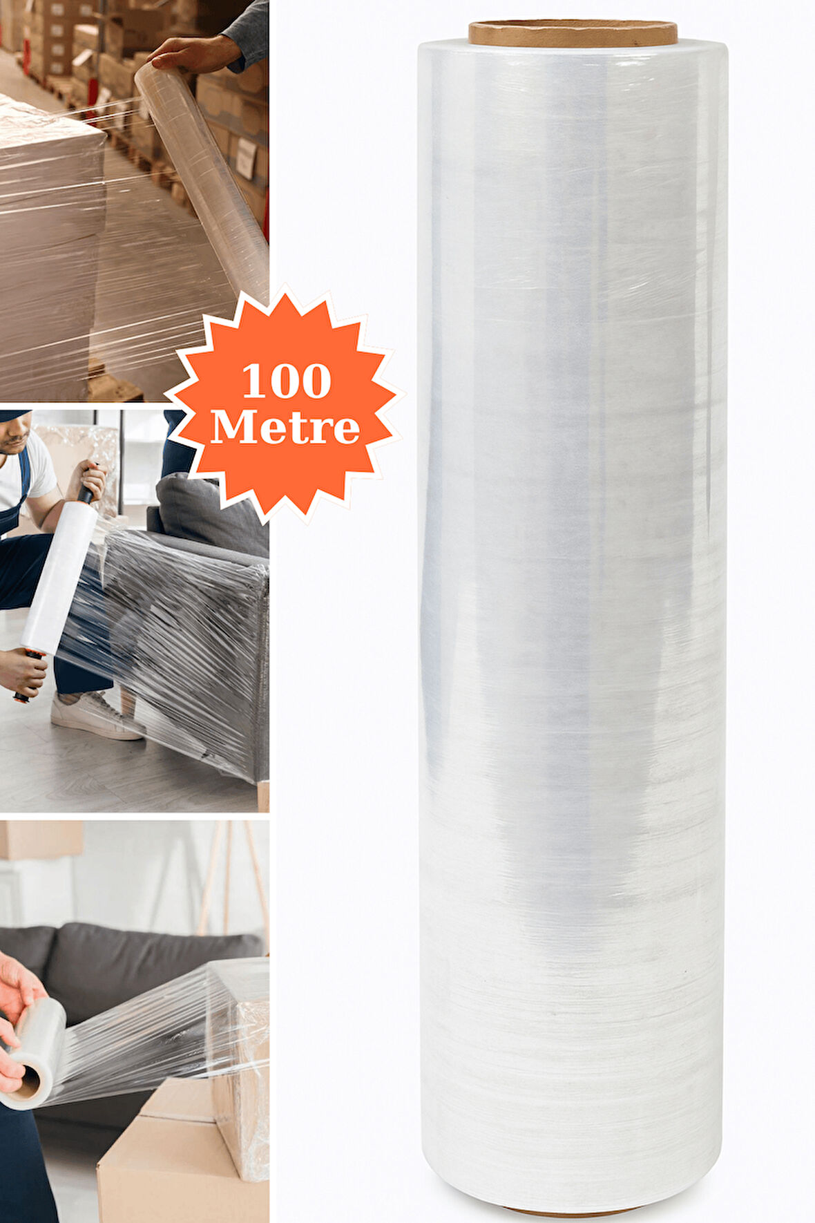 El Tipi Mobilya Eşya Koli Palet Paket Taşıma Taşınma Sarma Koruma Streç Film 50 cm x 100 m 17 Mikron