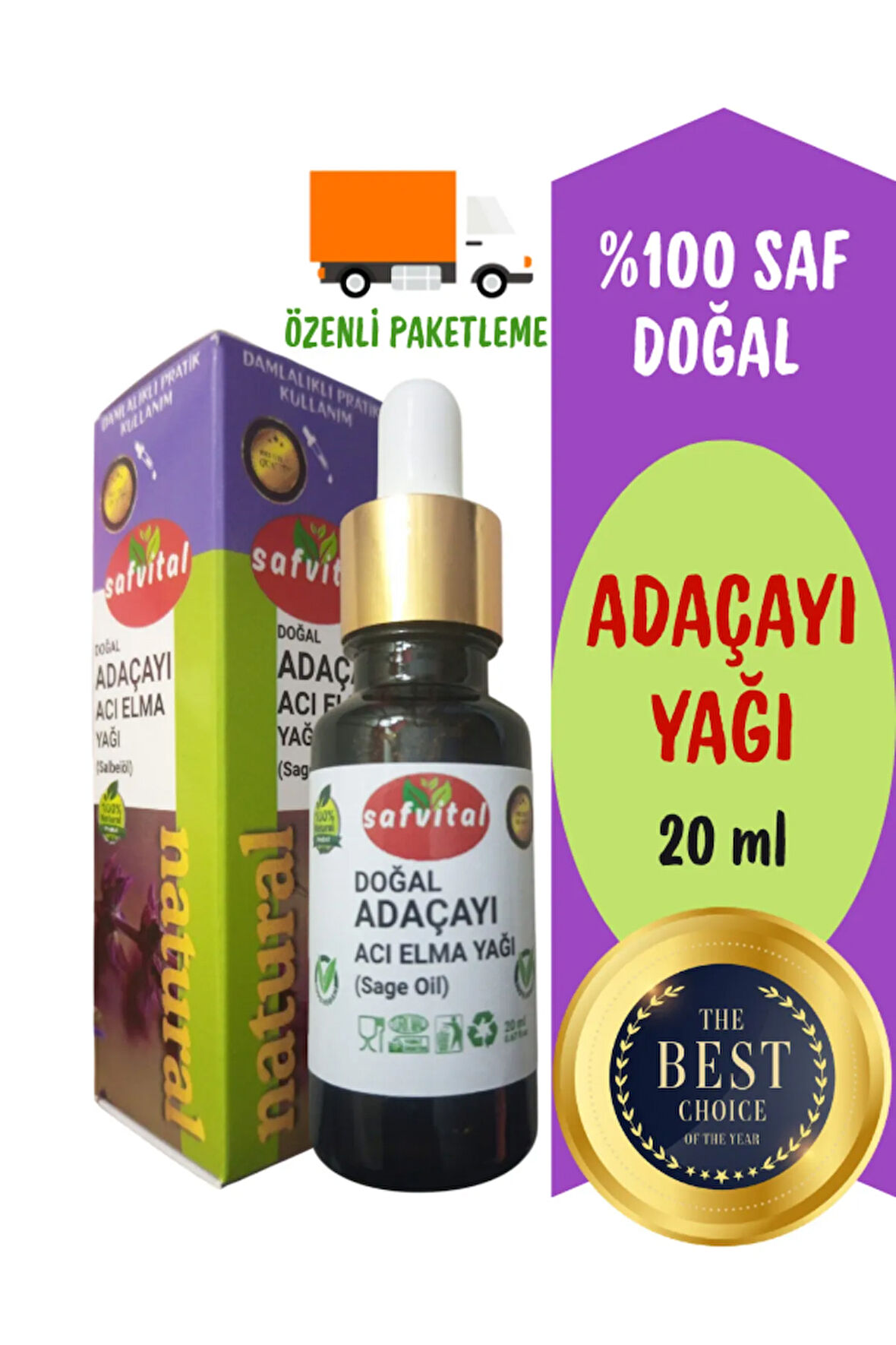 %100 SAF ADAÇAYI YAĞI 20ML - CİLT ARINDIRMA & RAHATLATMA ETKİSİ (SAGE OIL) 20ML