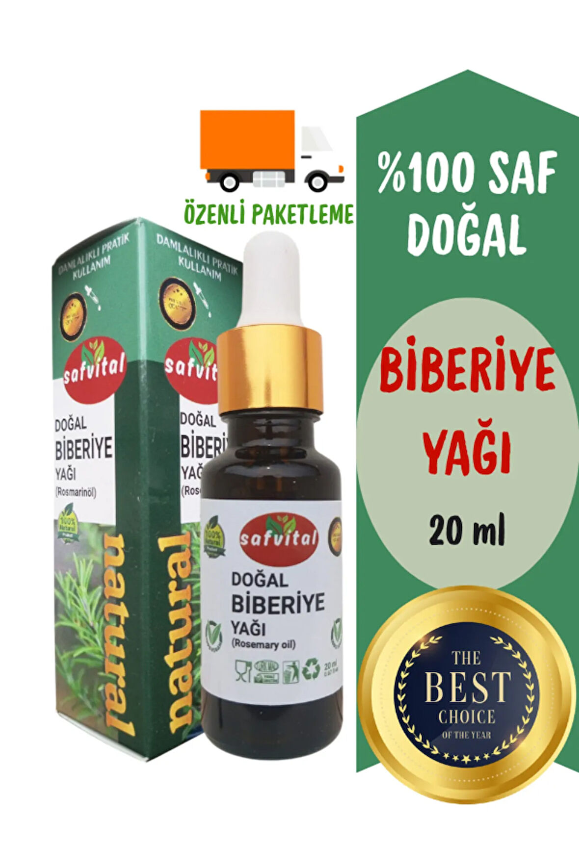 %100 SAF BİBERİYE UÇUCU YAĞI 20ML - SAÇ / CİLT BAKIM & AROMATERAPİ & (ROSEMARY OIL) 20ML