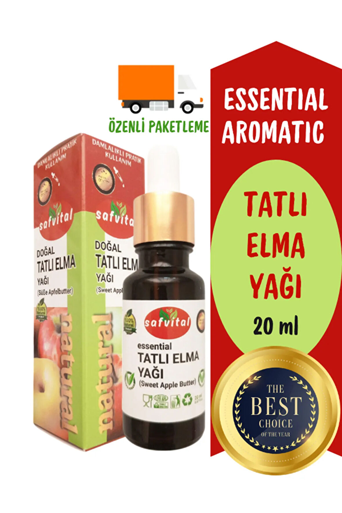 TATLI ELMA YAĞI ESSENTIAL AROMATIC - 20ML / ESSENTIAL AROMATIC APPLE OIL - 20ML