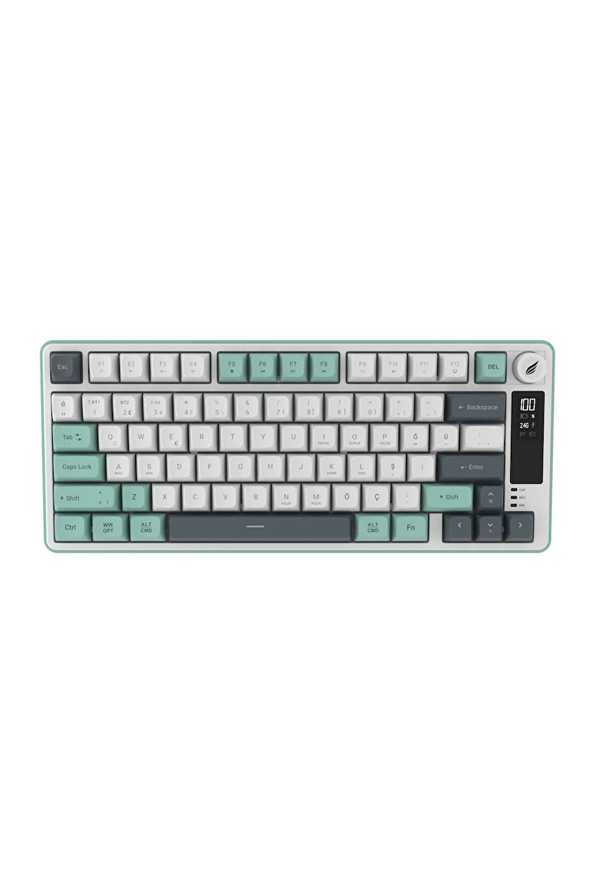 Hawk Gaming HK255WG Membrane LCD RGB Kablosuz/Bluetooth Gri Yeşil %75 Türkçe Gaming Klavye
