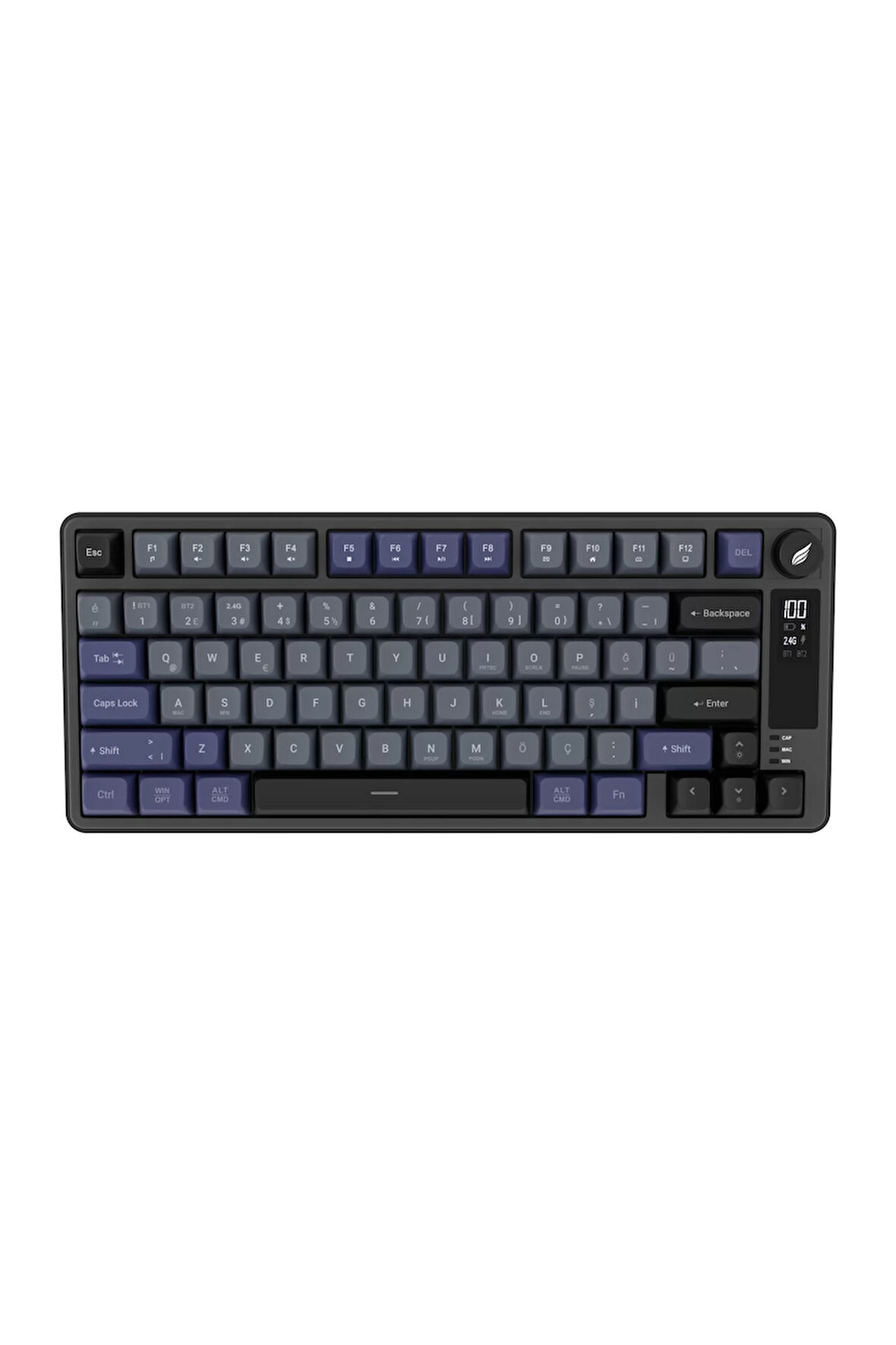 Hawk Gaming HK255GP Membrane LCD RGB Kablosuz/Bluetooth Siyah Gri %75 Türkçe Gaming Klavye