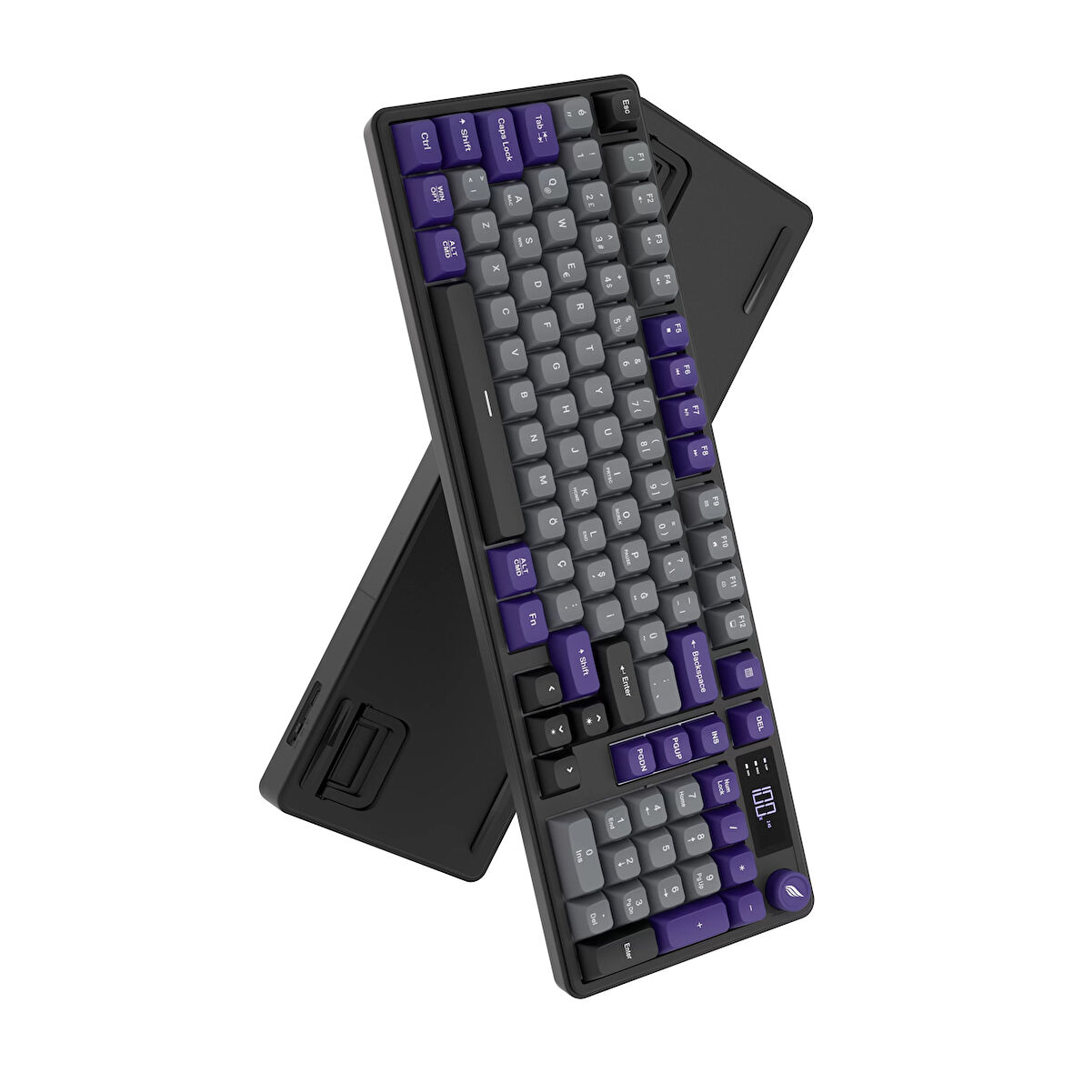 Hawk Gaming HK258GP Membrane LCD RGB Kablosuz/Bluetooth Gri Mor Full Türkçe Gaming Klavye