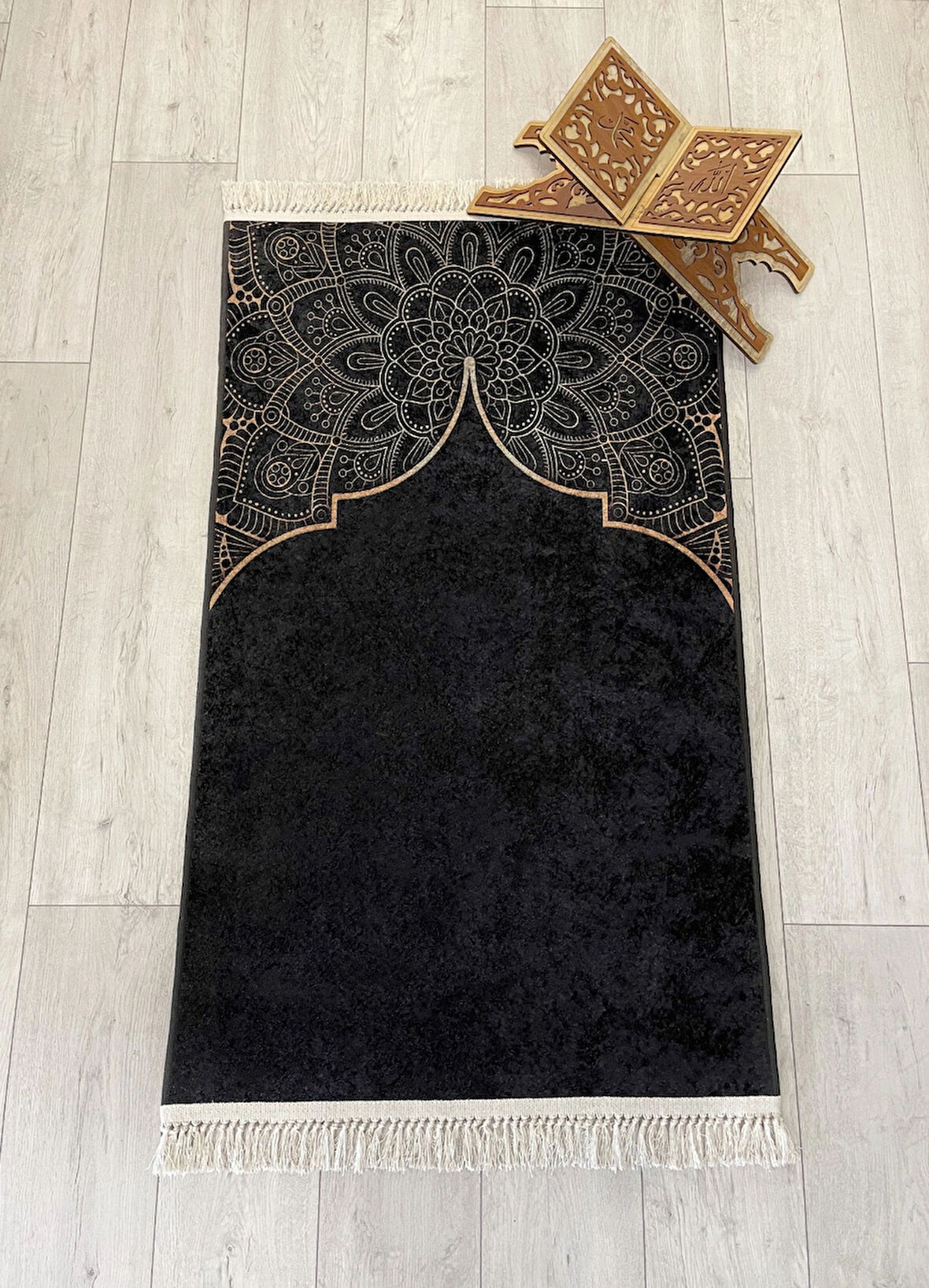 Seccade Saçaklı (lateks Taban) 75x125 Ebat - Siyah