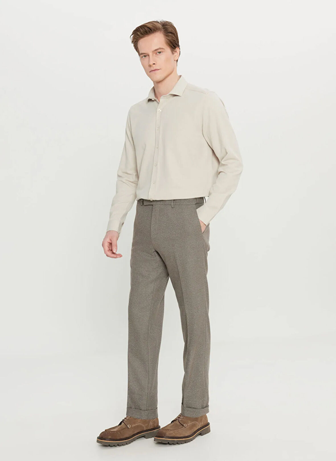 Altınyıldız Classics Lastikli Bel Duble Paça Slim Fit Vizon Erkek Pantolon ACE001261366_VIZ