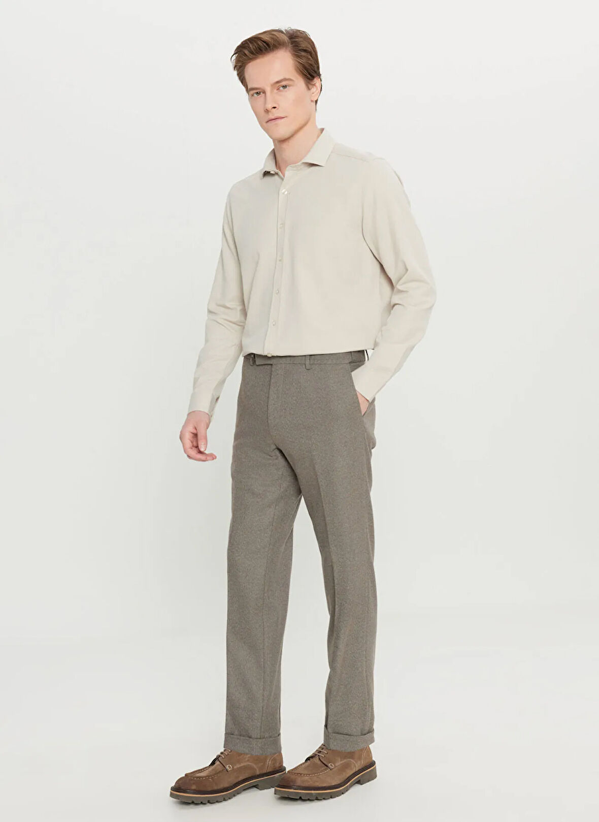 Altınyıldız Classics Lastikli Bel Duble Paça Slim Fit Vizon Erkek Pantolon ACE001261366_VIZ