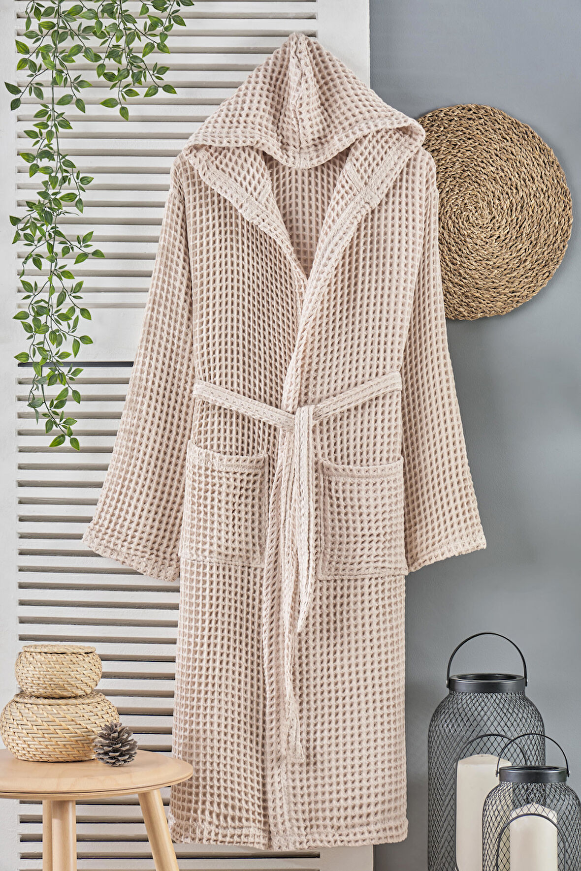 BebeSoft Unisex Petek Desenli Pike Bornoz - %100 Pamuk, Yumuşak ve Doğal Bornoz