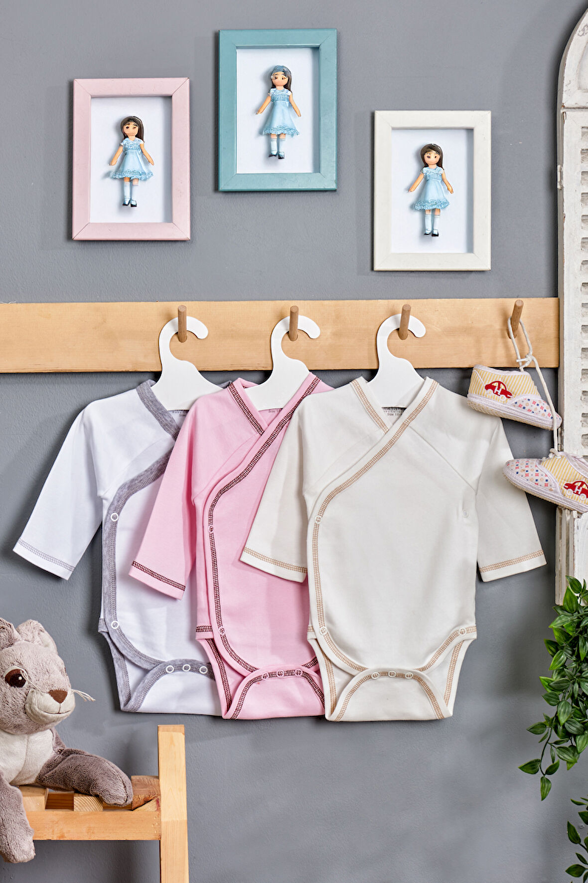 BebeSoft 3’lü Bebek Zıbın Seti – %100 Pamuk, Yandan Çıtçıtlı