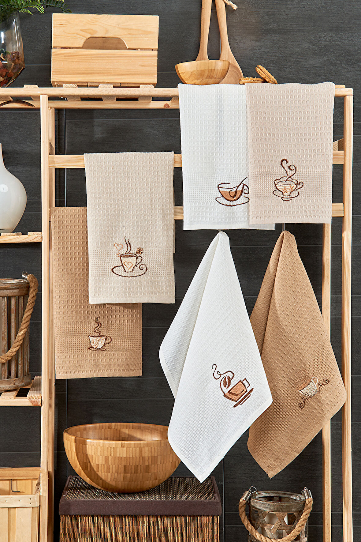 BebeSoft Kahve Köşesi 6'lı  Mutfak Havlu Seti (45cmx60cm)