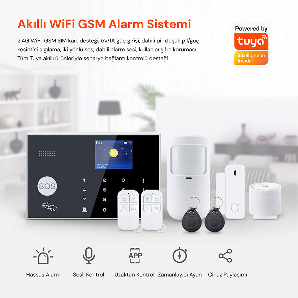 YECO SAS-10 Akıllı Alarm Güvenlik Sistemi - Wifi & 4G GSM Bağlantısı, Hareket Sensörü ve Mobil Uyumlu
