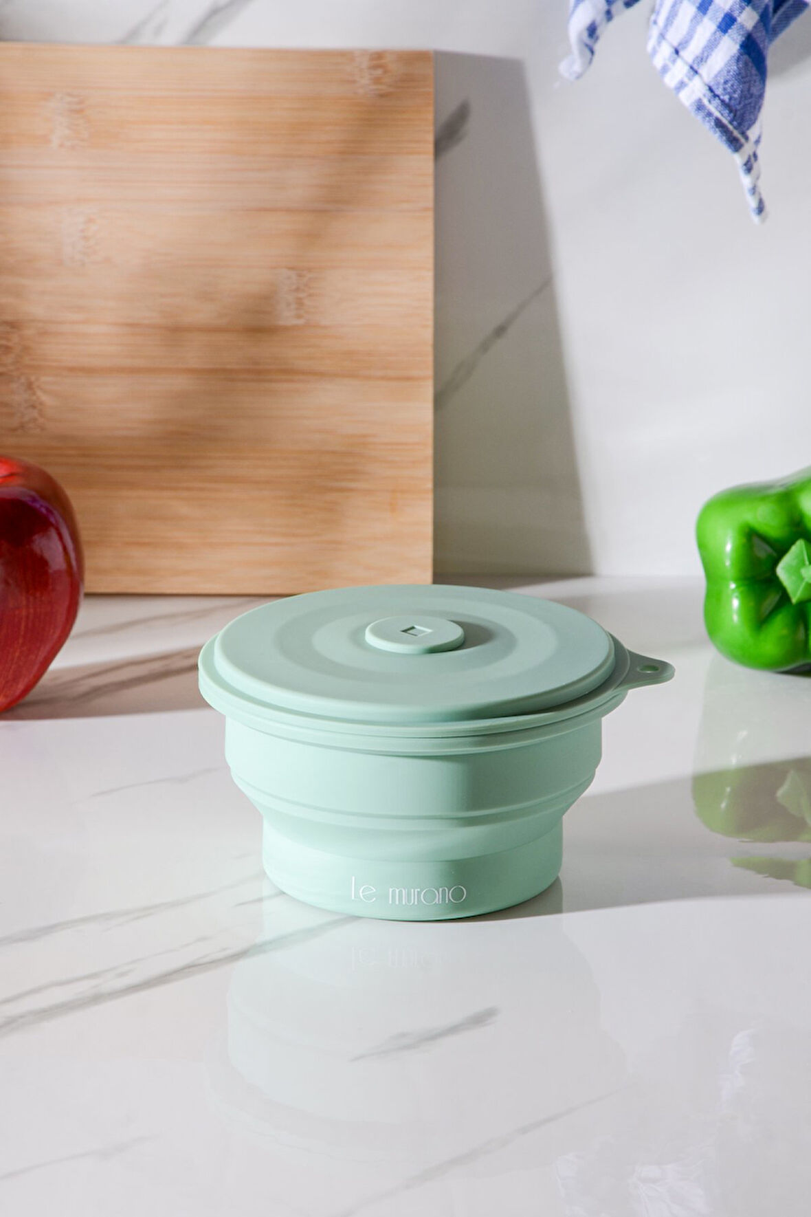 Mori Hava Sızdırmaz Yuvarlak Katlanabilir Silikon Saklama Kabı 400 ml | Yeşil