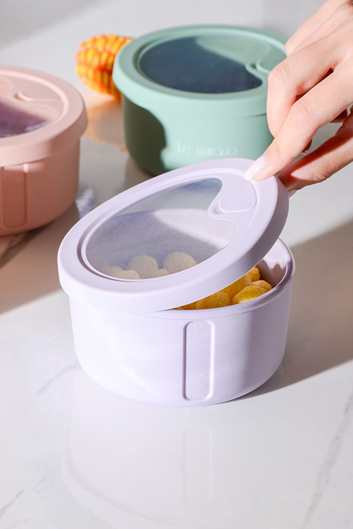 Pastel Hava Sızdırmaz Yuvarlak Silikon Saklama Kabı 400 ml | Mor