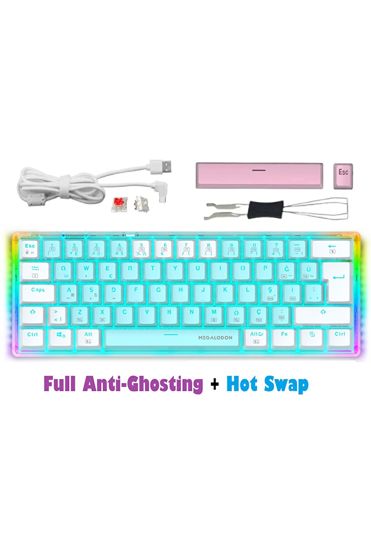 MX-1 Mekanik Klavye RGB Red Switch Türkçe Oyuncu Klavyesi Beyaz Mini Klavye Kablolu