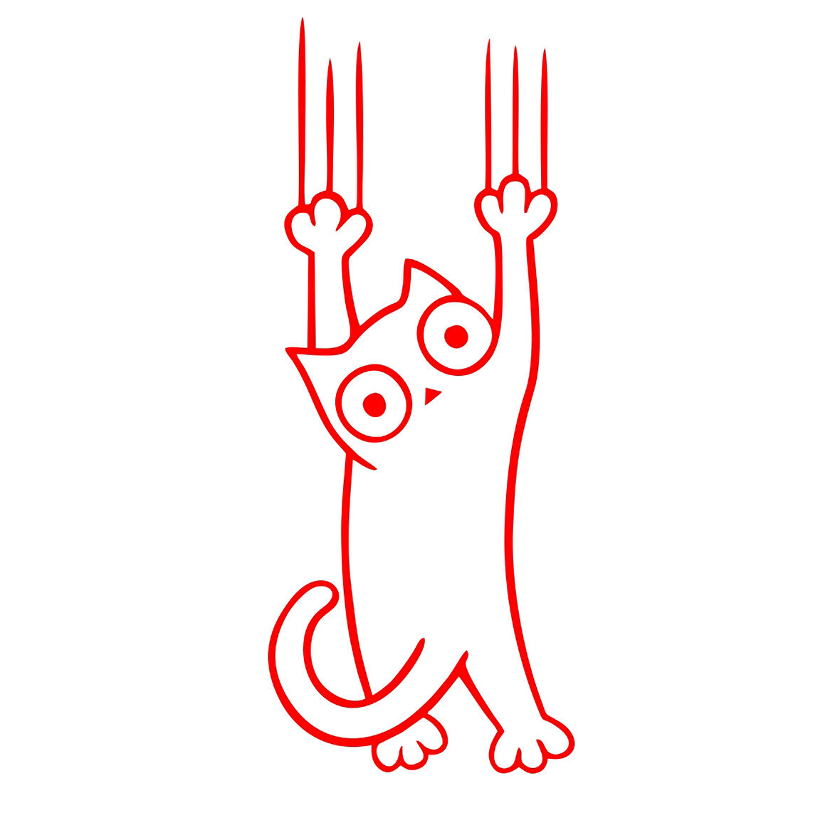 Tutunmaya Çalışan Kedi Araba Sticker 17x17 Cm Kırmızı