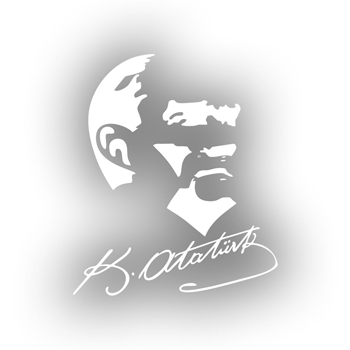 Atatürk Silüet ve İmza Sticker 17x17 Cm Beyaz