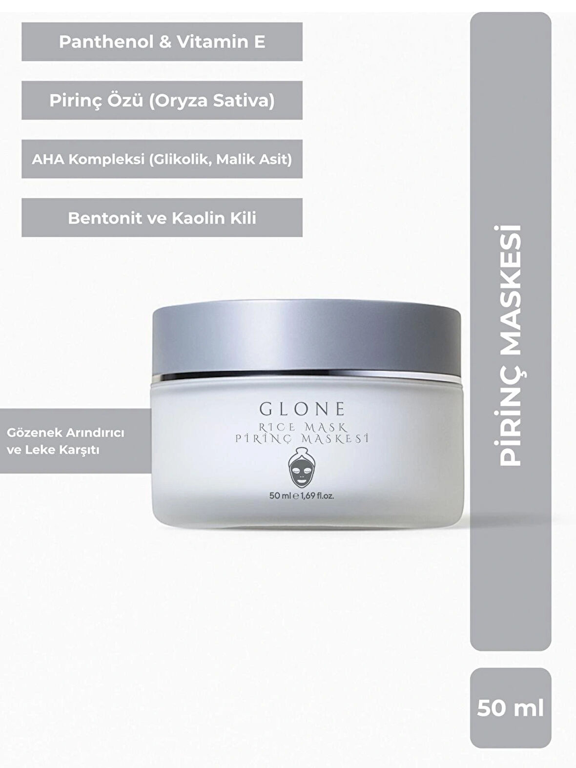 GLONE Pirinç Maskesi | 50ml | AHA & Kil | Gözenek Arındırıcı ve Leke Karşıtı