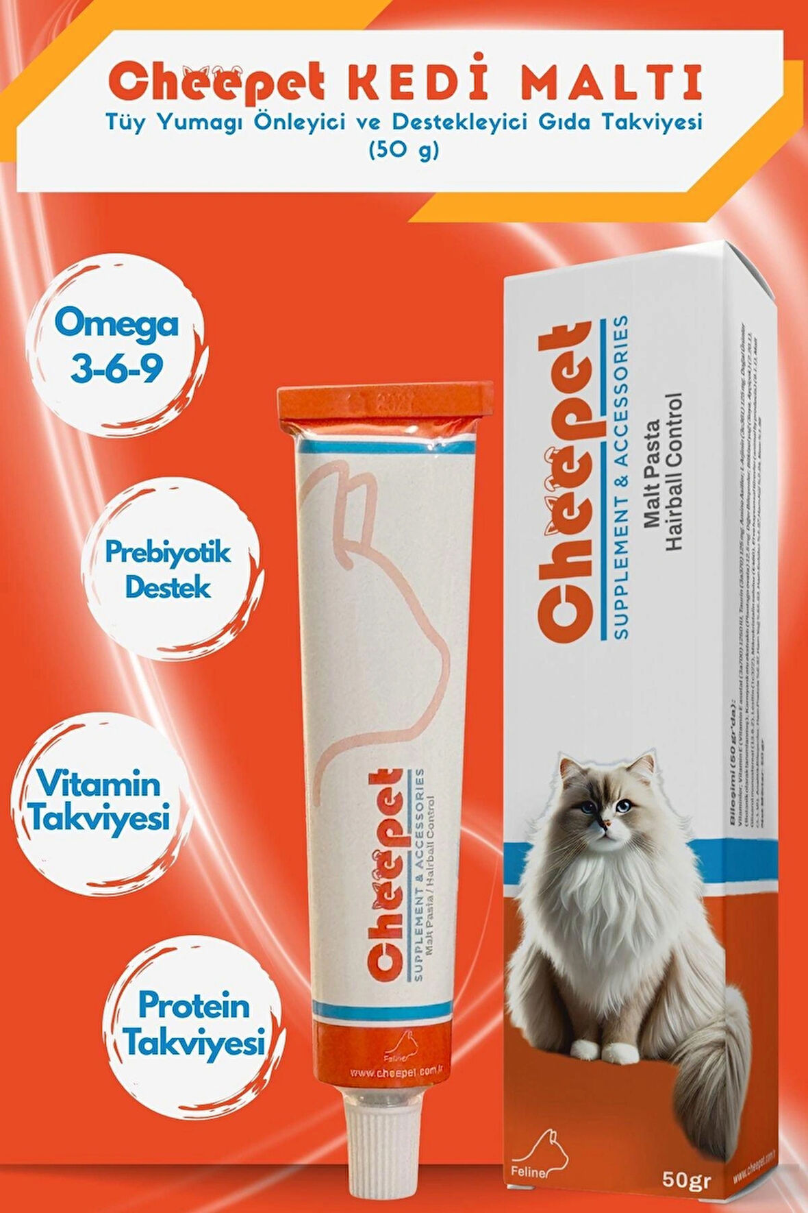Cheepet Kedi Maltı – Tüy Yumağı Macunu ve Destekleyici Kedi Pastası (50 g)