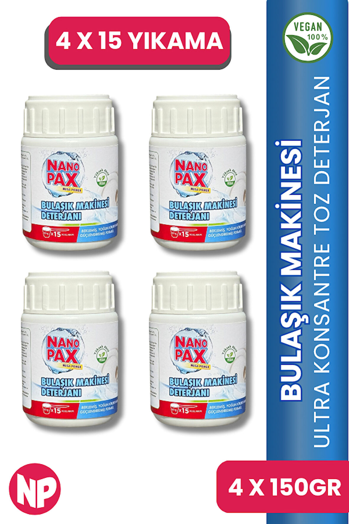 BULAŞIK MAKİNESİ PARLATICILI TOZ DETERJAN 4 X 150 GR