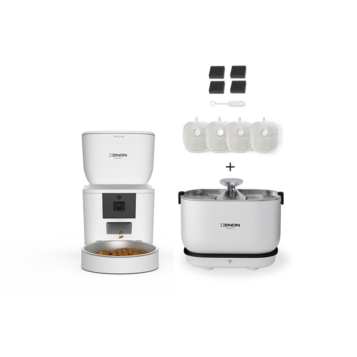 Xenon Smart Akıllı 4LT Çelik Hazneli Mama Kabı Akıllı Otomatik Şarj Edilebilir Bataryalı Su Pınarı ve Yedek Filtre 3'lü Pet Seti