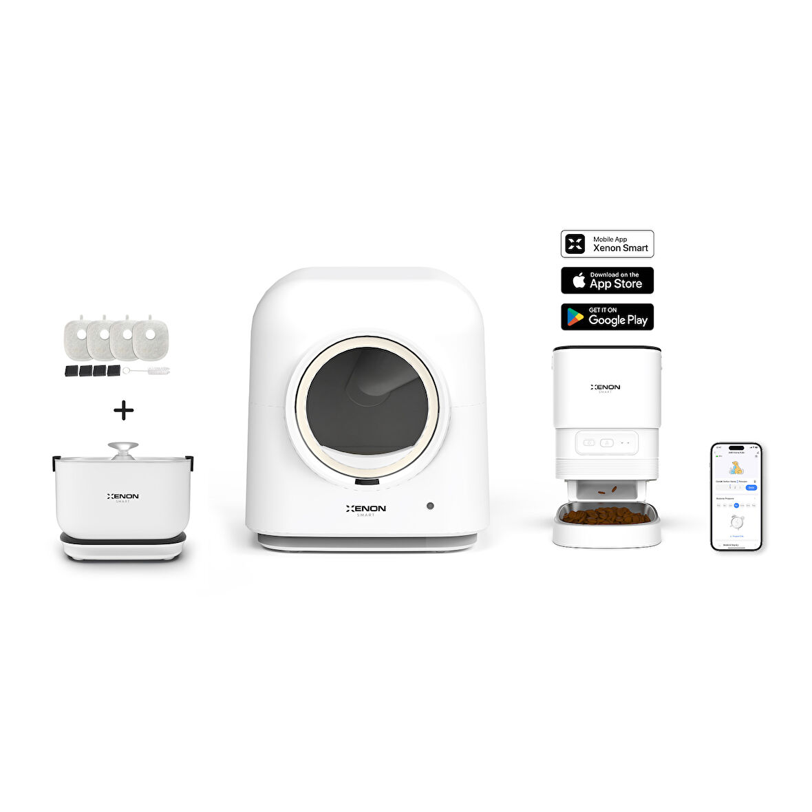 Akıllı Kedi Tuvaleti, Mama Kabı ve Çelik Su Pınarı 4'lü Pet Seti