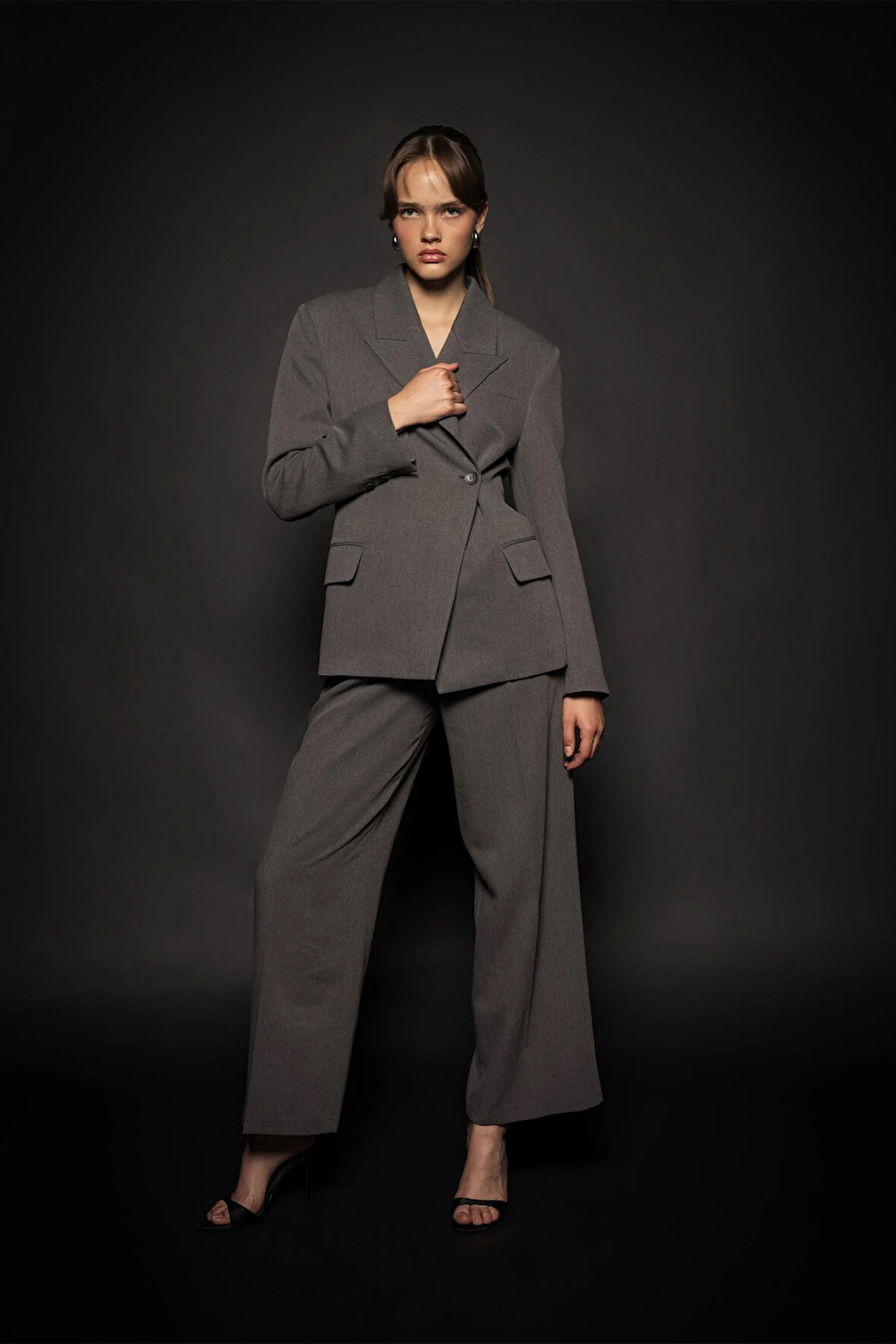 Kadın Antrasit Asimetrik Kruvaze Blazer