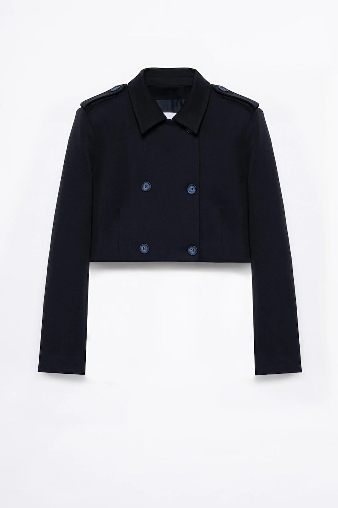 Kadın Lacivert Apolet Detaylı Crop Blazer