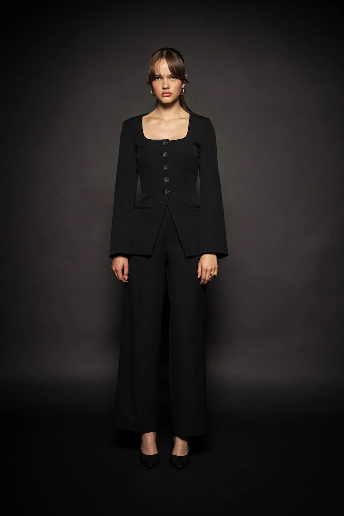 Kadın Siyah Geniş Yaka Blazer