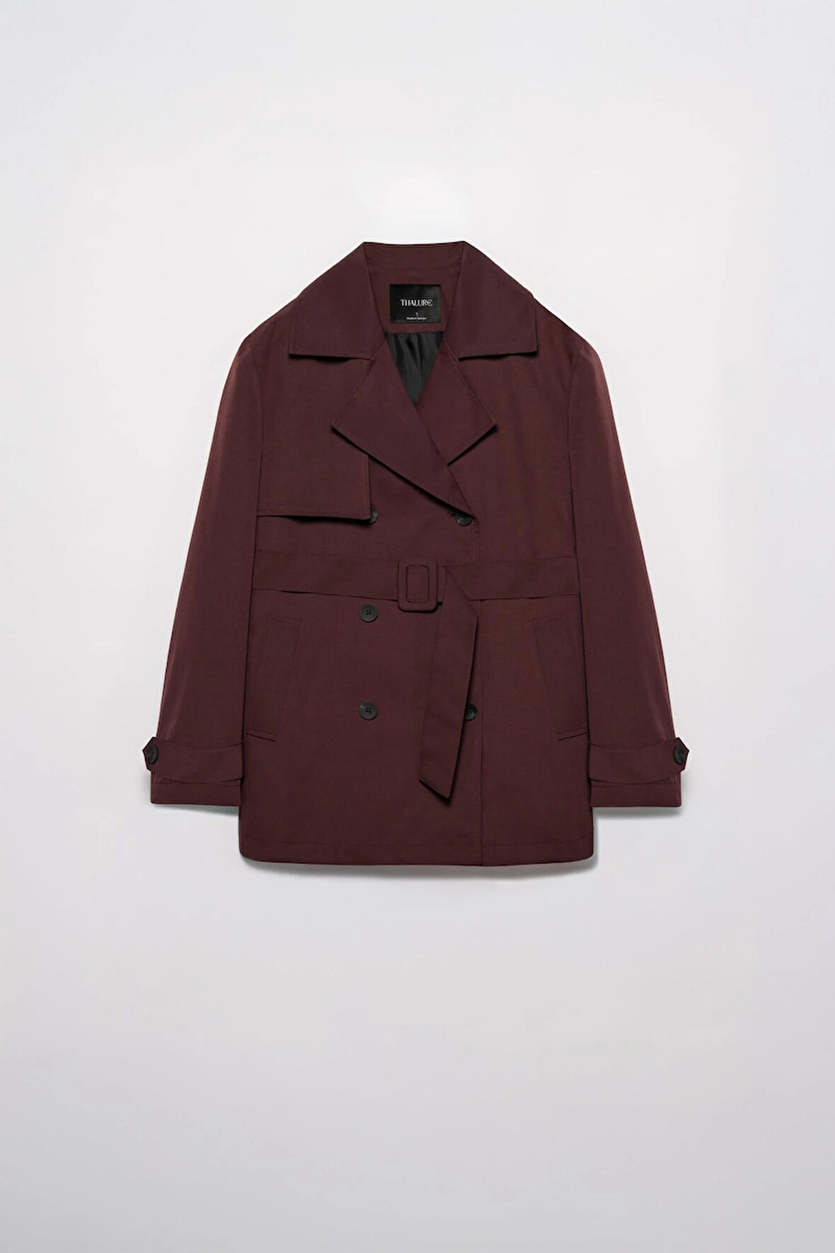 Kadın Bordo Kemerli Kısa Trençkot