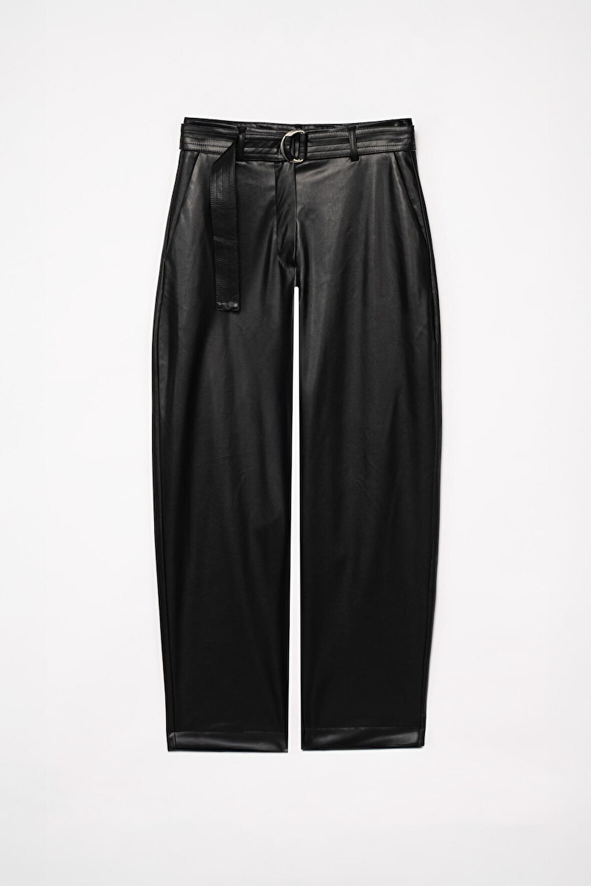 Kadın Siyah Deri Varil Pantolon
