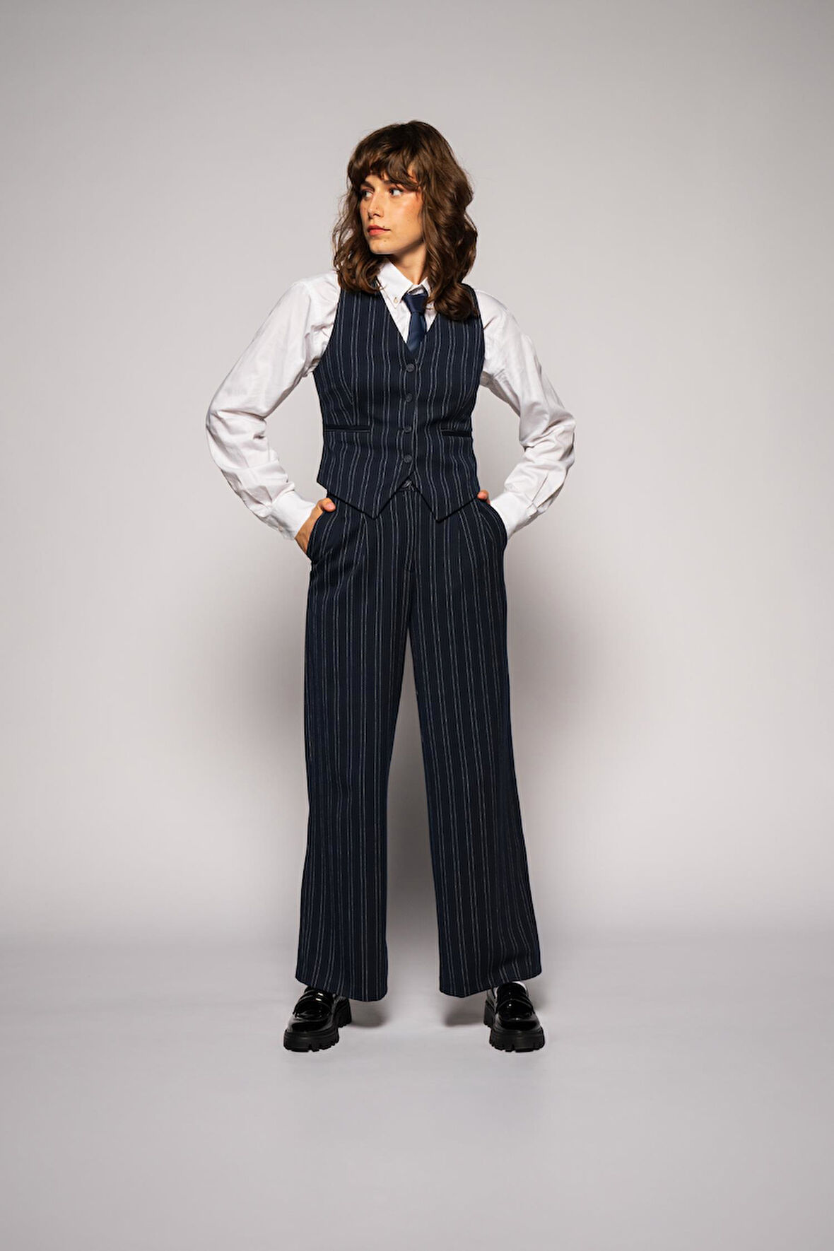 Kadın Lacivert Çizgili Yelek