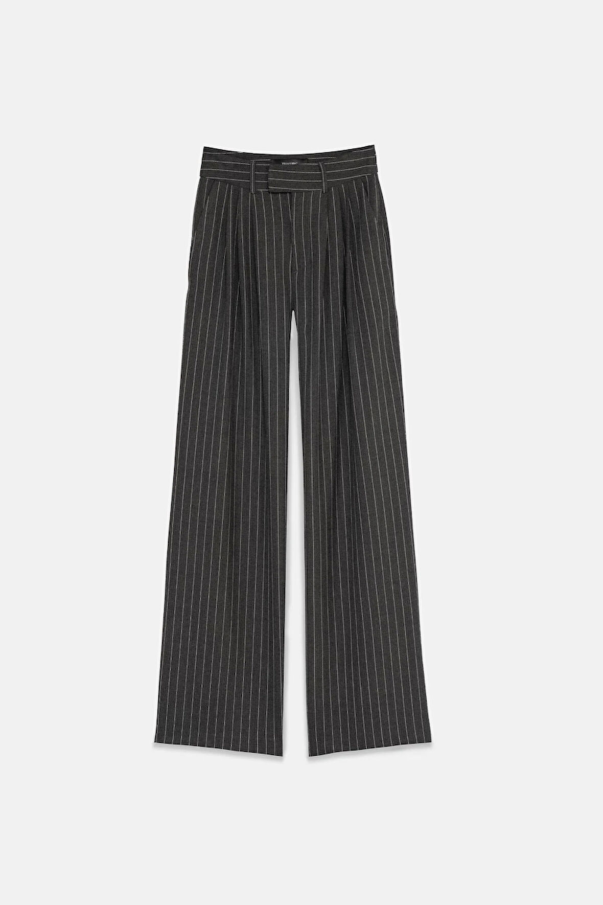 Kadın Antrasit Çizgili Üç Pileli Pantolon