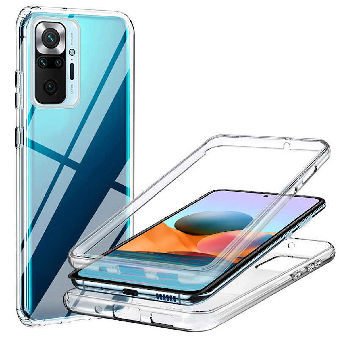 Xiaomi Redmi Note 10 Pro Uyumlu Ön Arka 360 Tam Koruma Şeffaf Soft Silikon Kılıf