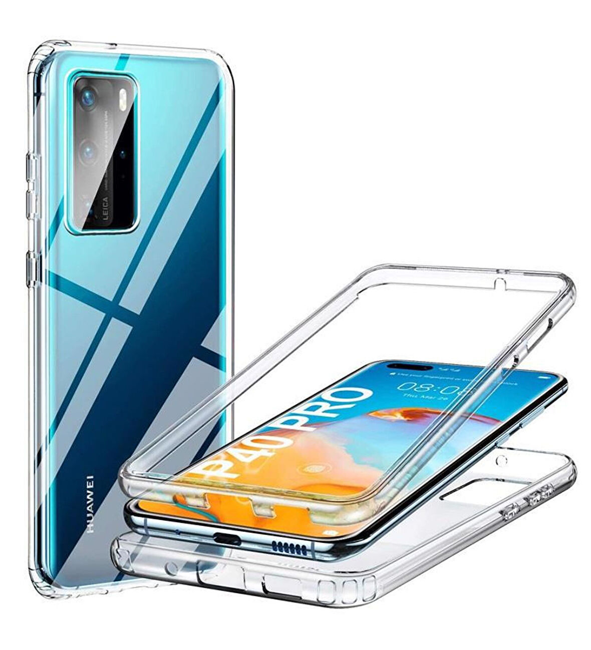 Huawei P40 Pro Uyumlu Ön Arka 360 Tam Koruma Şeffaf Soft Silikon Kılıf