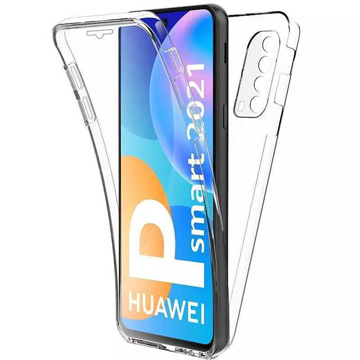 Huawei P Smart 2021 Uyumlu Ön Arka 360 Tam Koruma Şeffaf Soft Silikon Kılıf