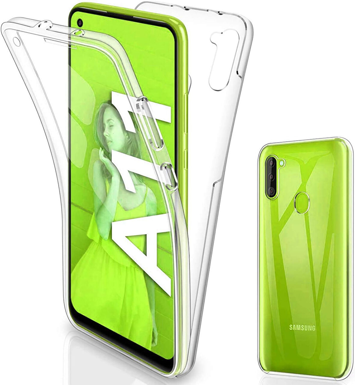 Samsung Galaxy A11 Uyumlu Ön Arka 360 Tam Koruma Şeffaf Soft Silikon Kılıf