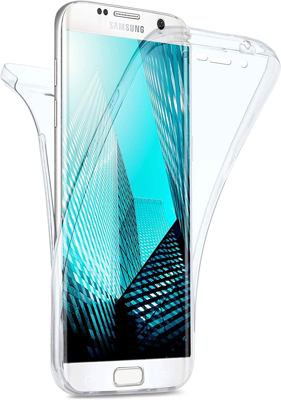 Samsung Galaxy S6 Edge Uyumlu Ön Arka 360 Tam Koruma Şeffaf Soft Silikon Kılıf