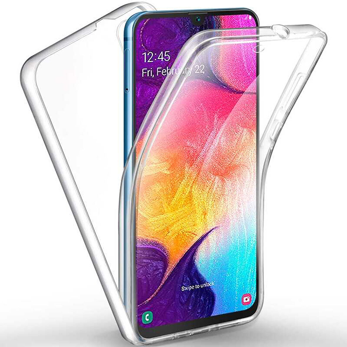 Samsung Galaxy A50 Uyumlu Ön Arka 360 Tam Koruma Şeffaf Soft Silikon Kılıf
