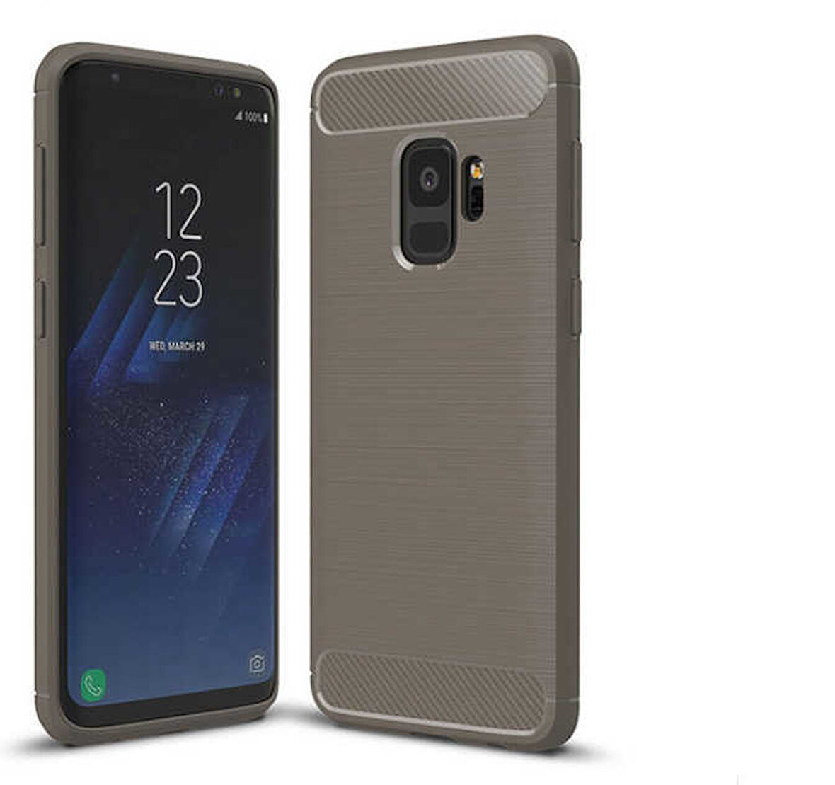 Samsung Galaxy S9 ile Uyumlu Kamera Korumalı Darbe Önleyici Carbon Brushed Silikon Kılıf
