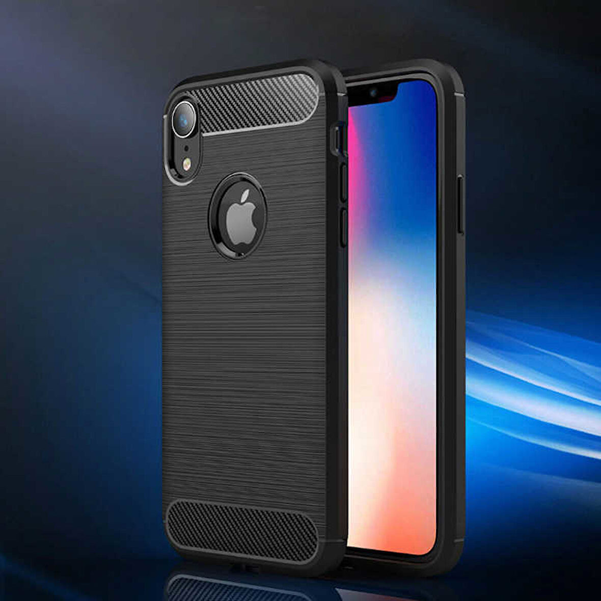 iPhone XR ile Uyumlu Kamera Korumalı Darbe Önleyici Carbon Brushed Silikon Kılıf