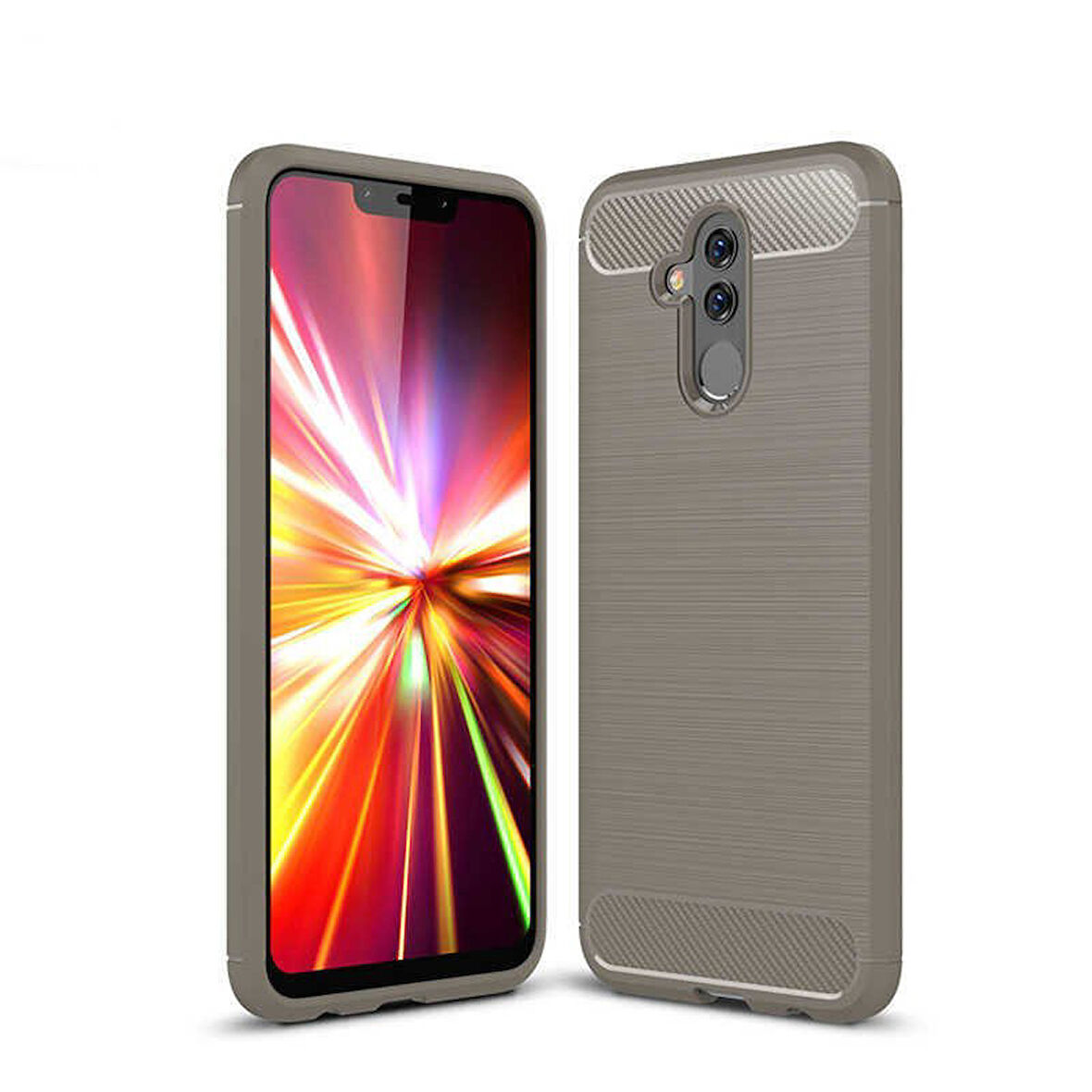 Huawei Mate 20 Lite ile Uyumlu Kamera Korumalı Darbe Önleyici Carbon Brushed Silikon Kılıf