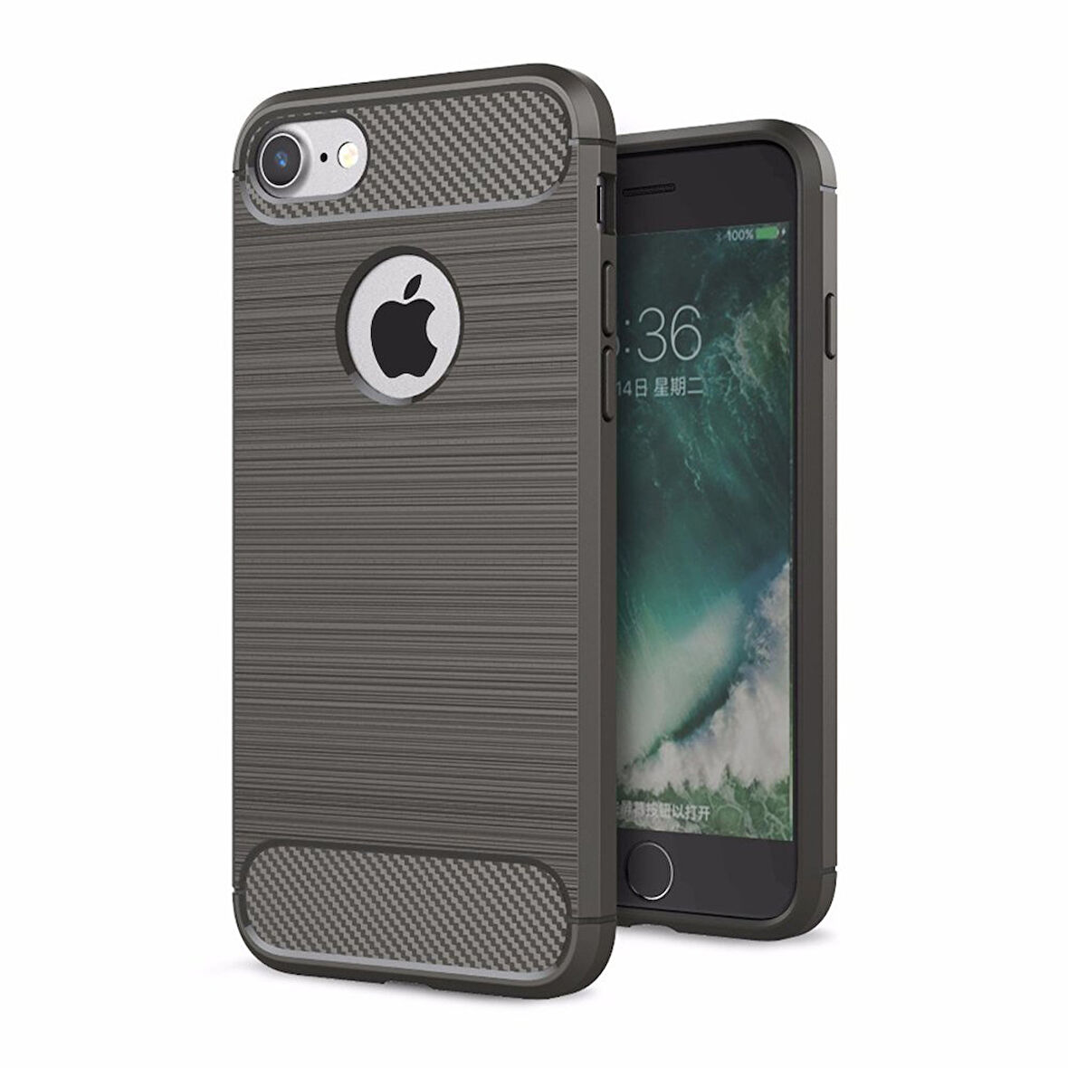 iPhone 7/8 ile Uyumlu Kamera Korumalı Darbe Önleyici Carbon Brushed Silikon Kılıf