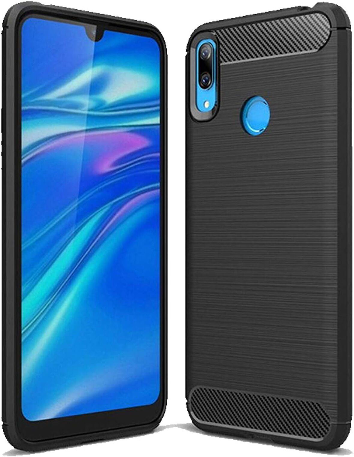 Huawei Y7 2019 ile Uyumlu Kamera Korumalı Darbe Önleyici Carbon Brushed Silikon Kılıf
