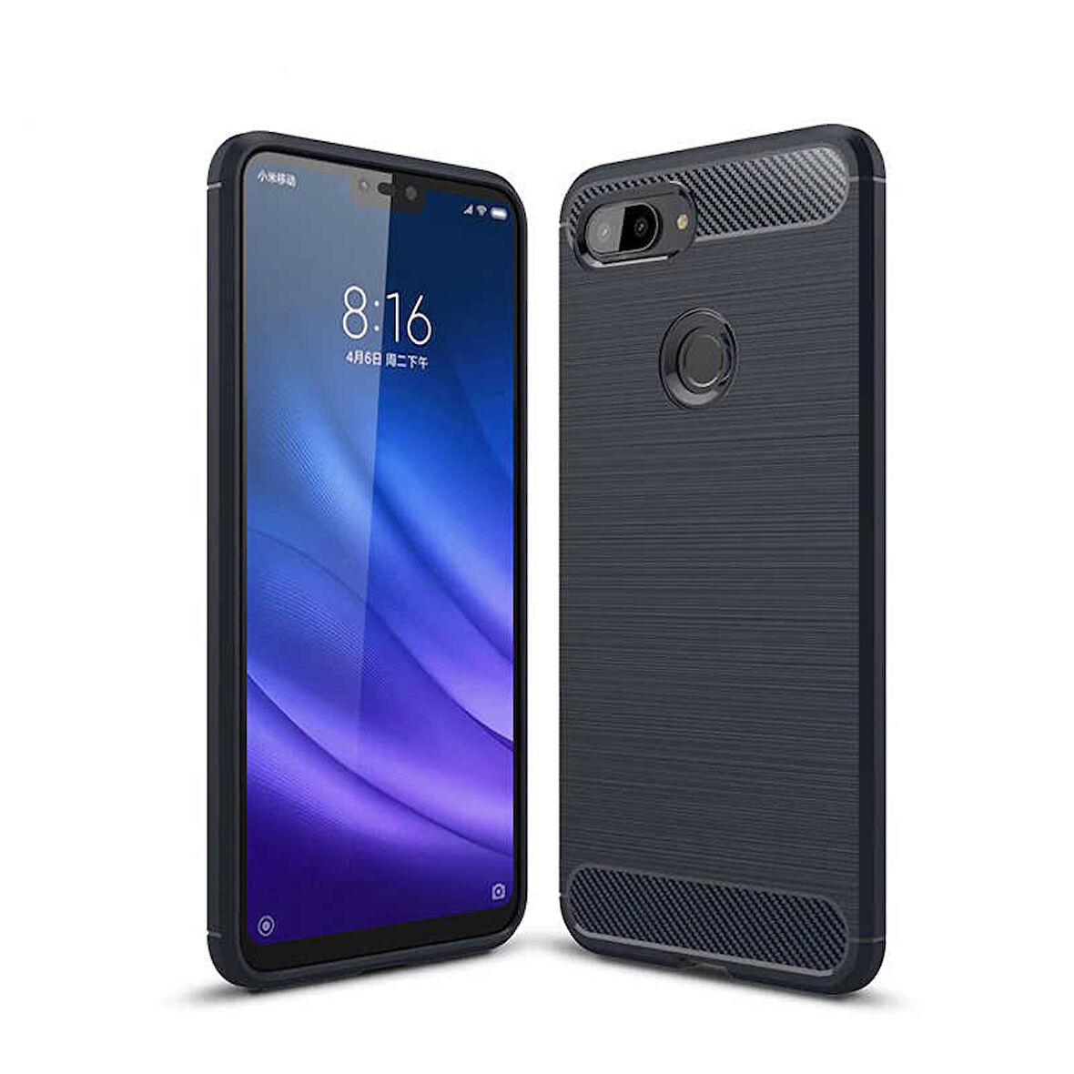 Xiaomi Mi 8 Lite ile Uyumlu Kamera Korumalı Darbe Önleyici Carbon Brushed Silikon Kılıf