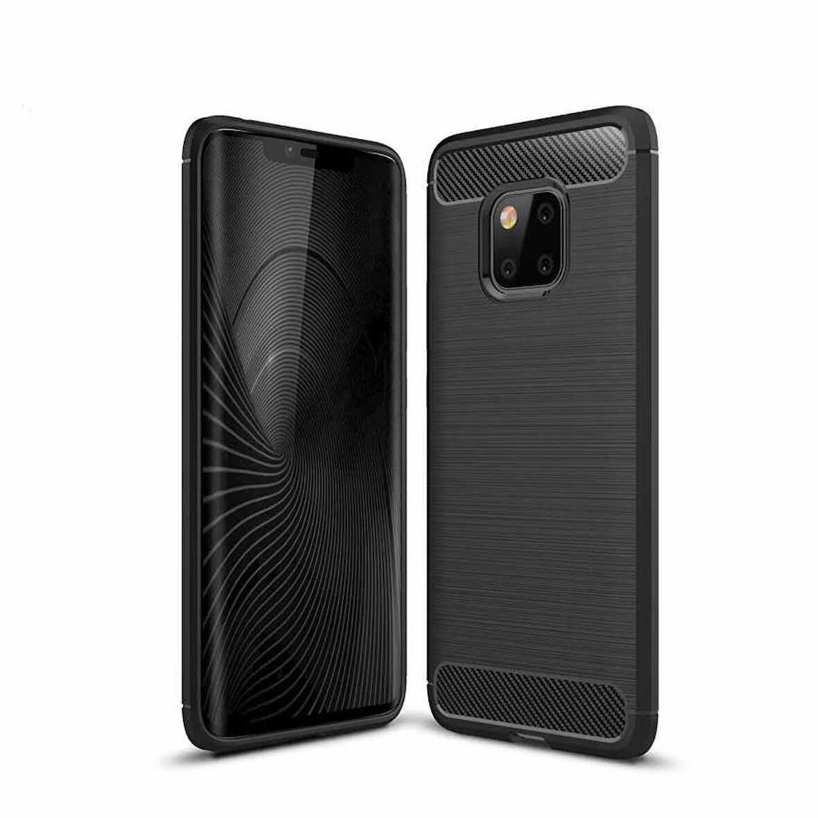Huawei Mate 20 Pro ile Uyumlu Kamera Korumalı Darbe Önleyici Carbon Brushed Silikon Kılıf