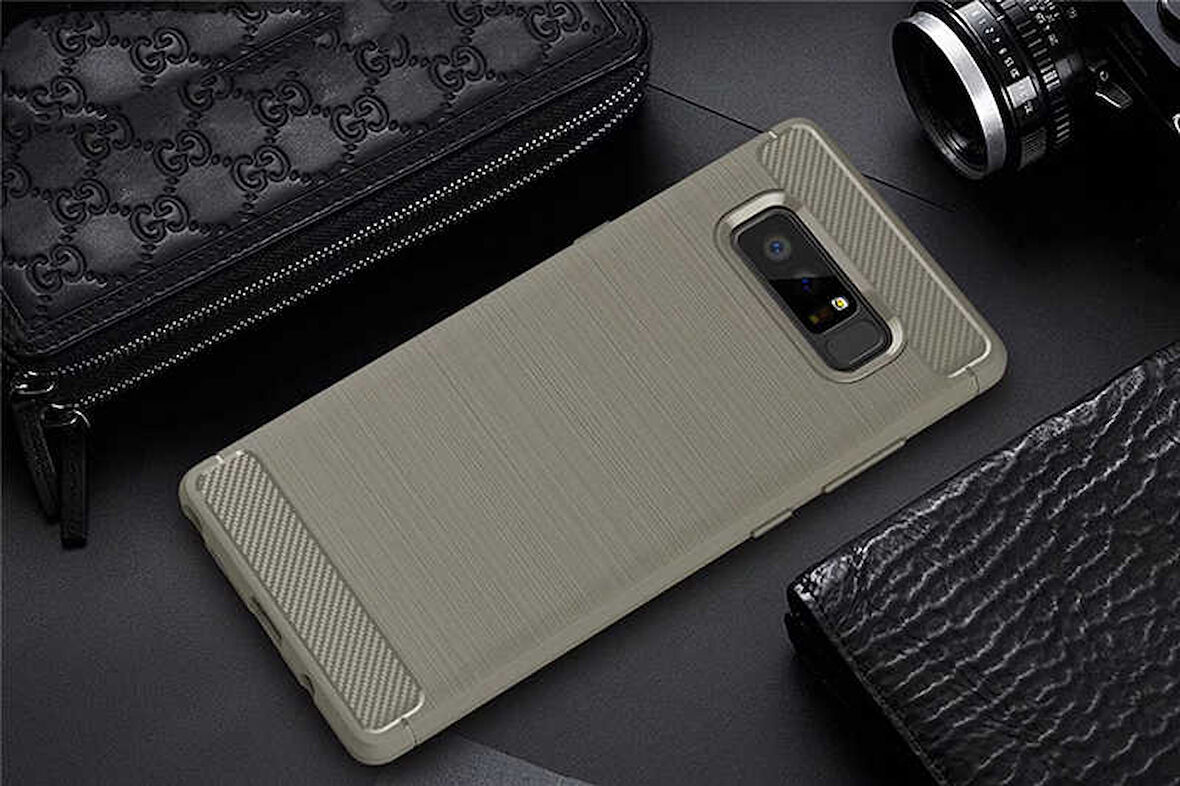 Samsung Galaxy Note 8 ile Uyumlu Kamera Korumalı Darbe Önleyici Carbon Brushed Silikon Kılıf