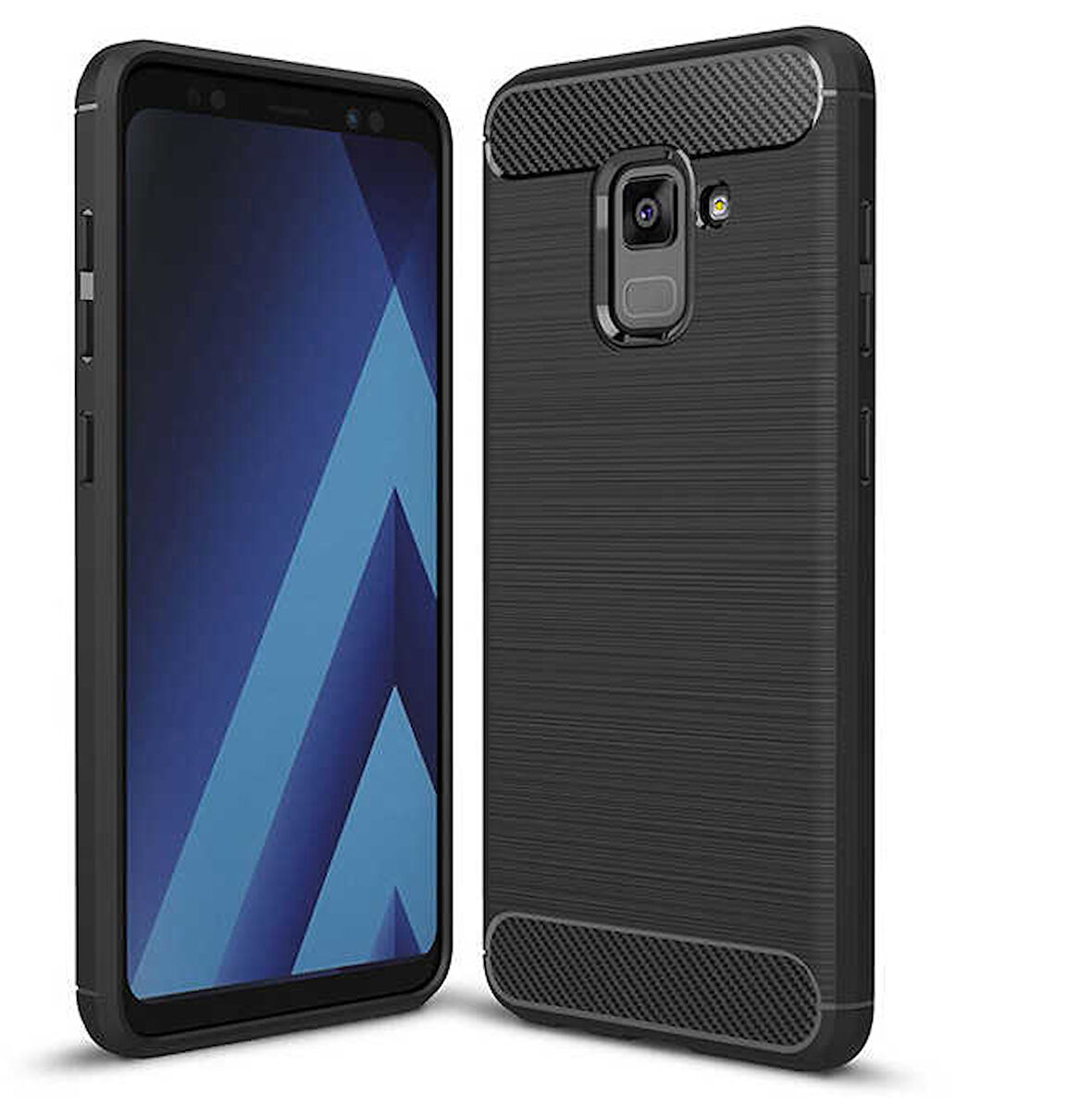 Samsung Galaxy A8 Plus ile Uyumlu Kamera Korumalı Darbe Önleyici Carbon Brushed Silikon Kılıf