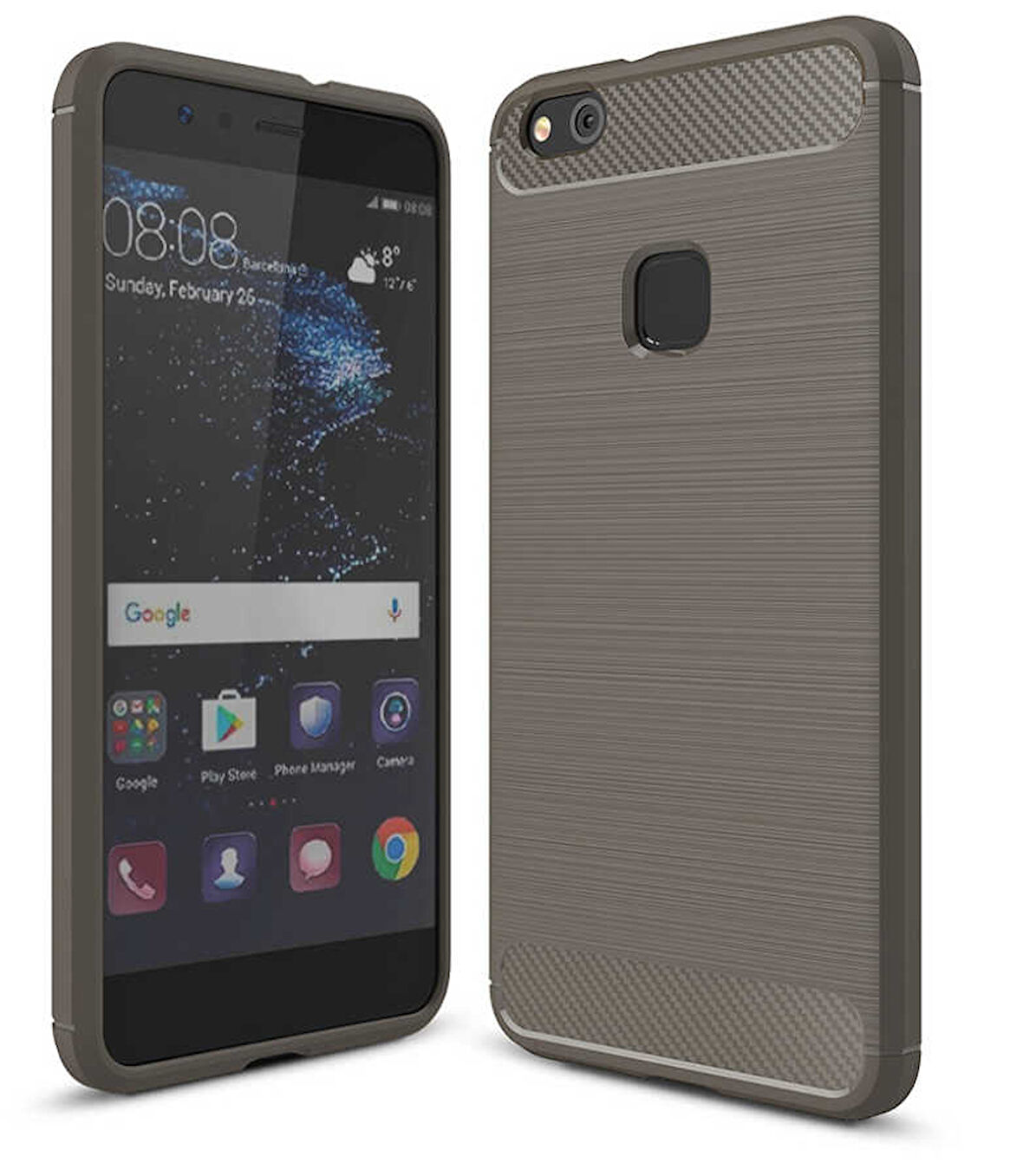 Huawei P10 ile Uyumlu Kamera Korumalı Darbe Önleyici Carbon Brushed Silikon Kılıf