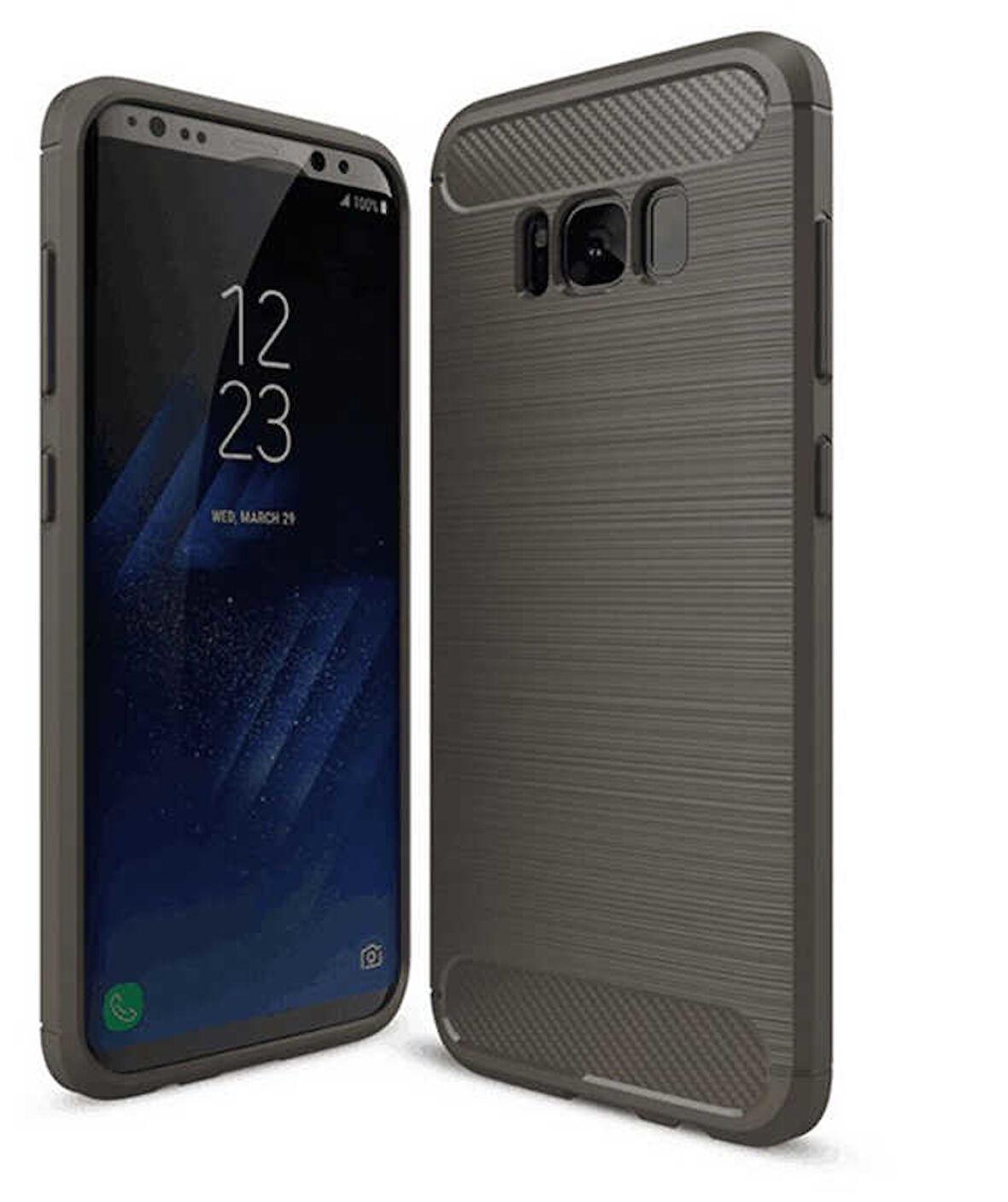 Samsung Galaxy S8 Plus ile Uyumlu Kamera Korumalı Darbe Önleyici Carbon Brushed Silikon Kılıf