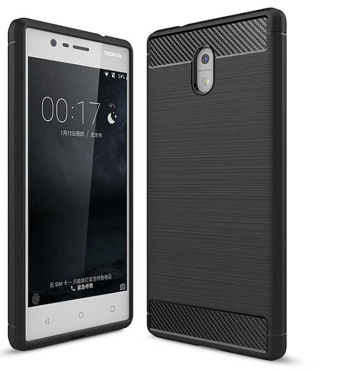 Nokia 3 ile Uyumlu Kamera Korumalı Darbe Önleyici Carbon Brushed Silikon Kılıf